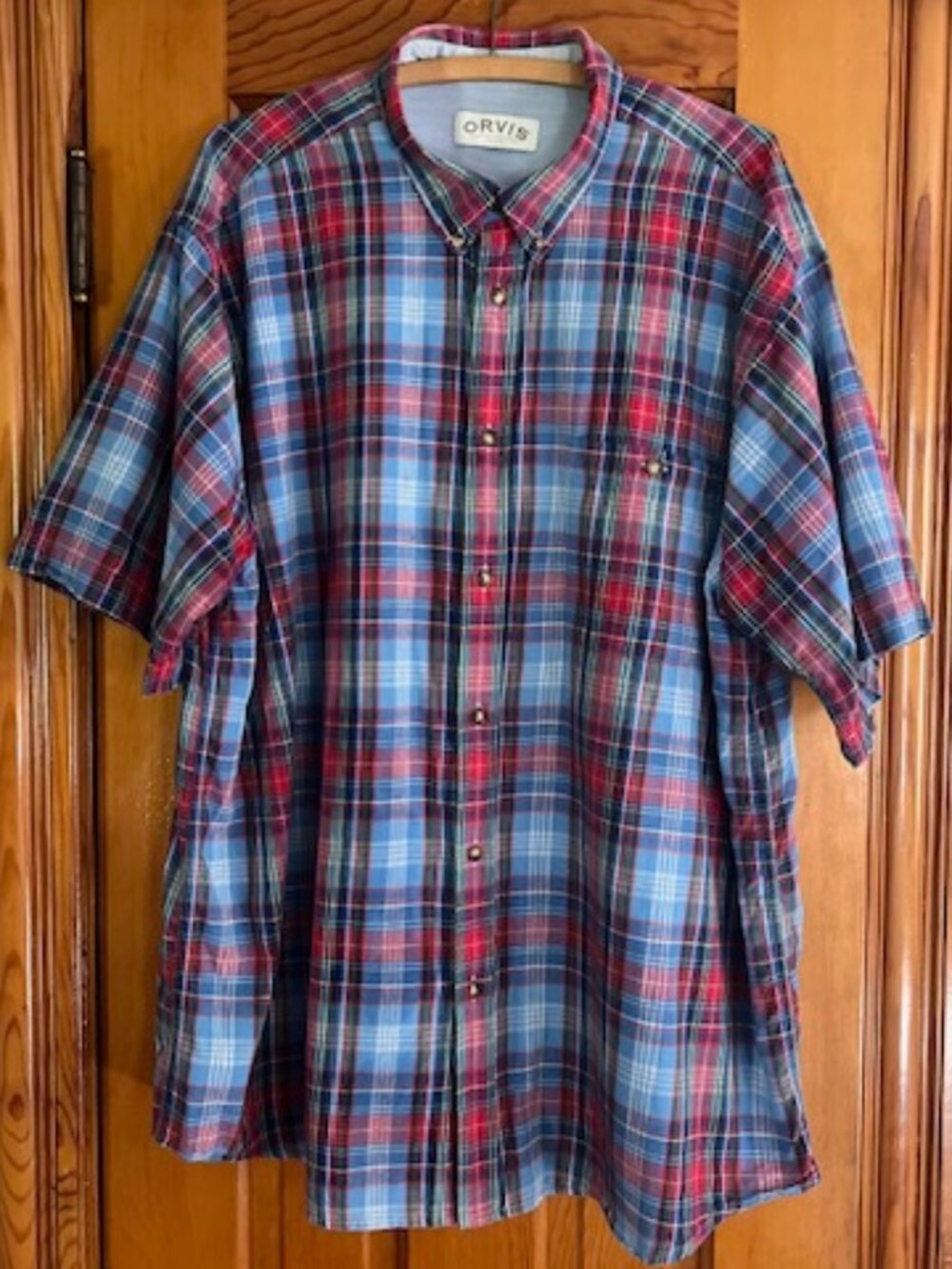 Orvis Madras Plaid Short Sleeve Button Down Collar Dress Shirt Men's XXL